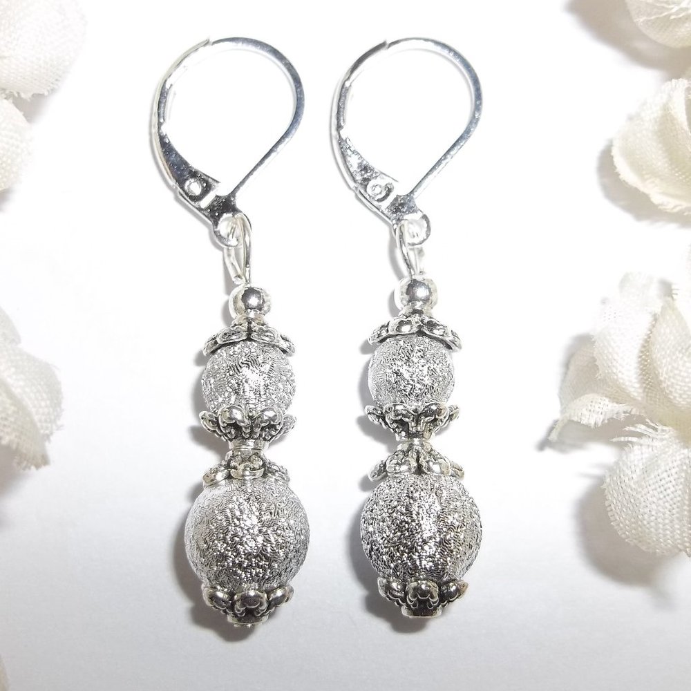 Silver Glittery Earrings Set Handmade Simple Minimalist Style Dangle NWT C746